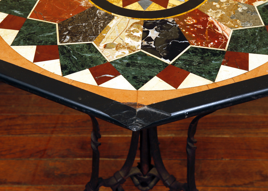 Pietra Dura Side Table with Wrought Iron Base