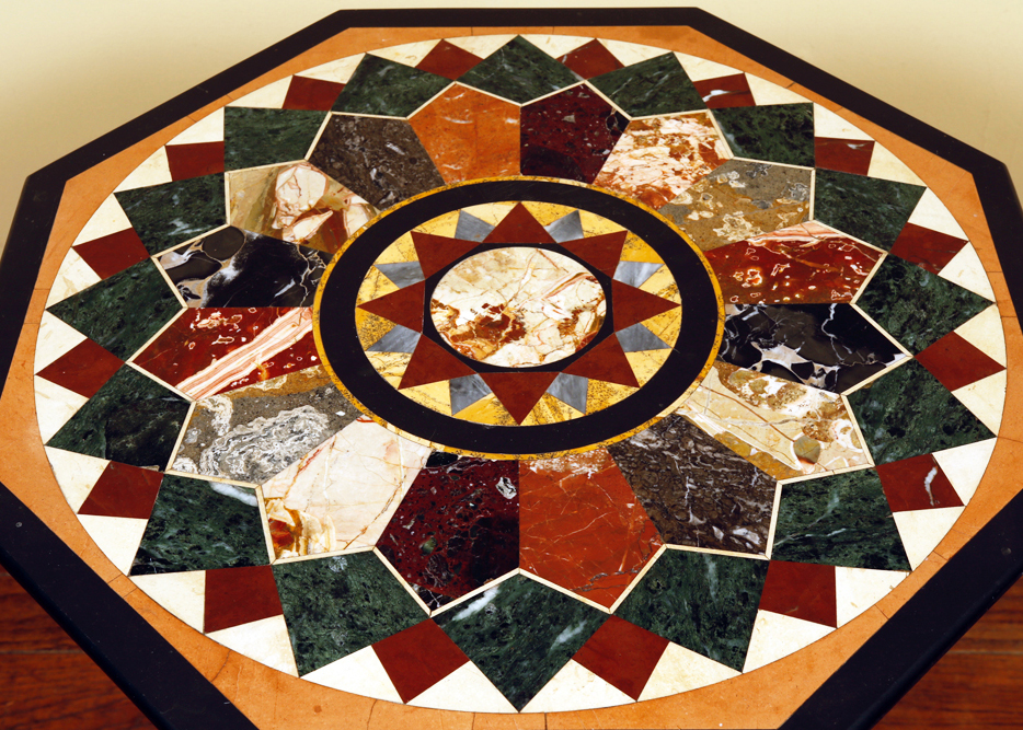 Pietra Dura Side Table with Wrought Iron Base