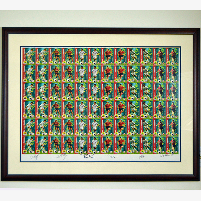 Signed Offset Lithograph of Uncut Sheet of Soccer Player Cards Including Mia Hamm