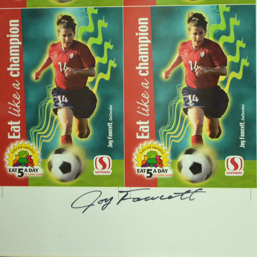 Signed Offset Lithograph of Uncut Sheet of Soccer Player Cards Including Mia Hamm