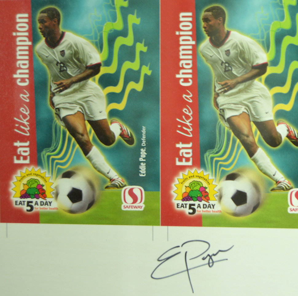 Signed Offset Lithograph of Uncut Sheet of Soccer Player Cards Including Mia Hamm