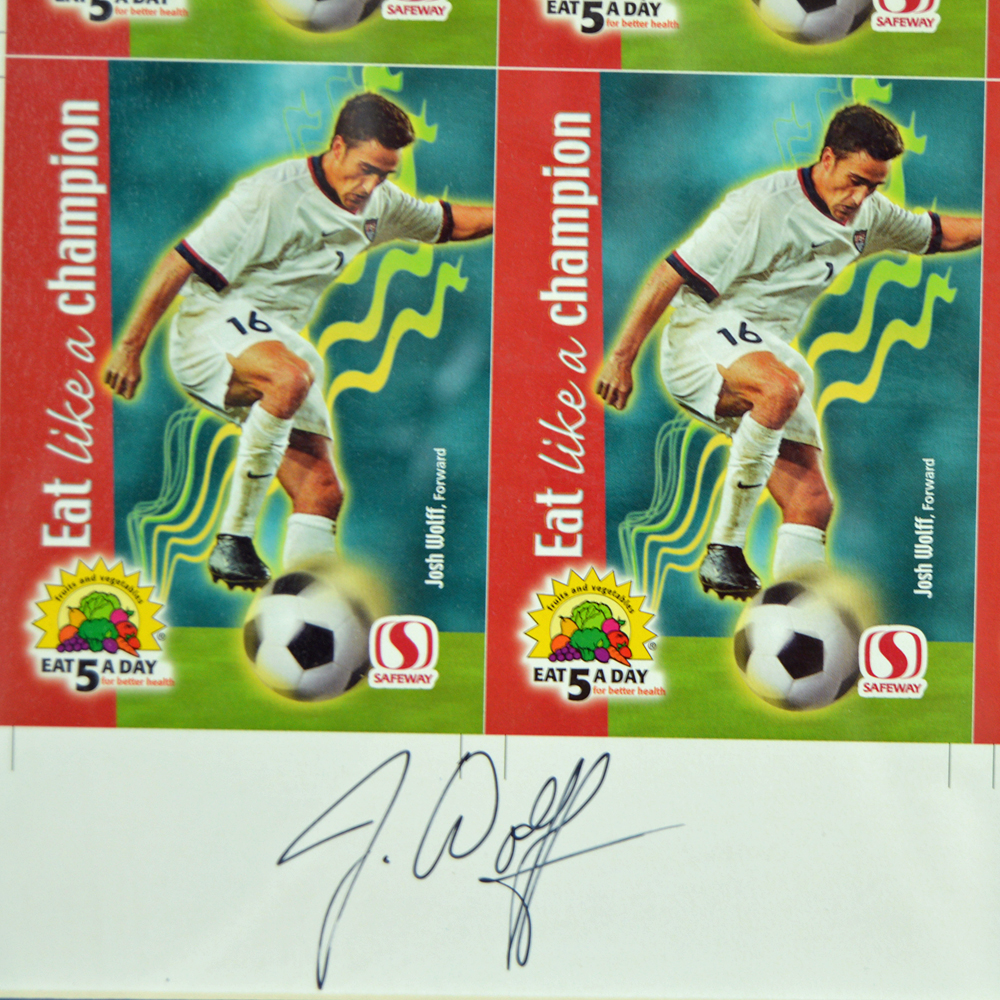 Signed Offset Lithograph of Uncut Sheet of Soccer Player Cards Including Mia Hamm