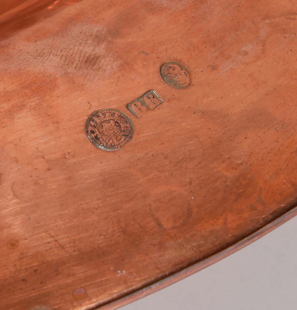 Grouping of an Old Copper Offetory Plate and Metal Chargers