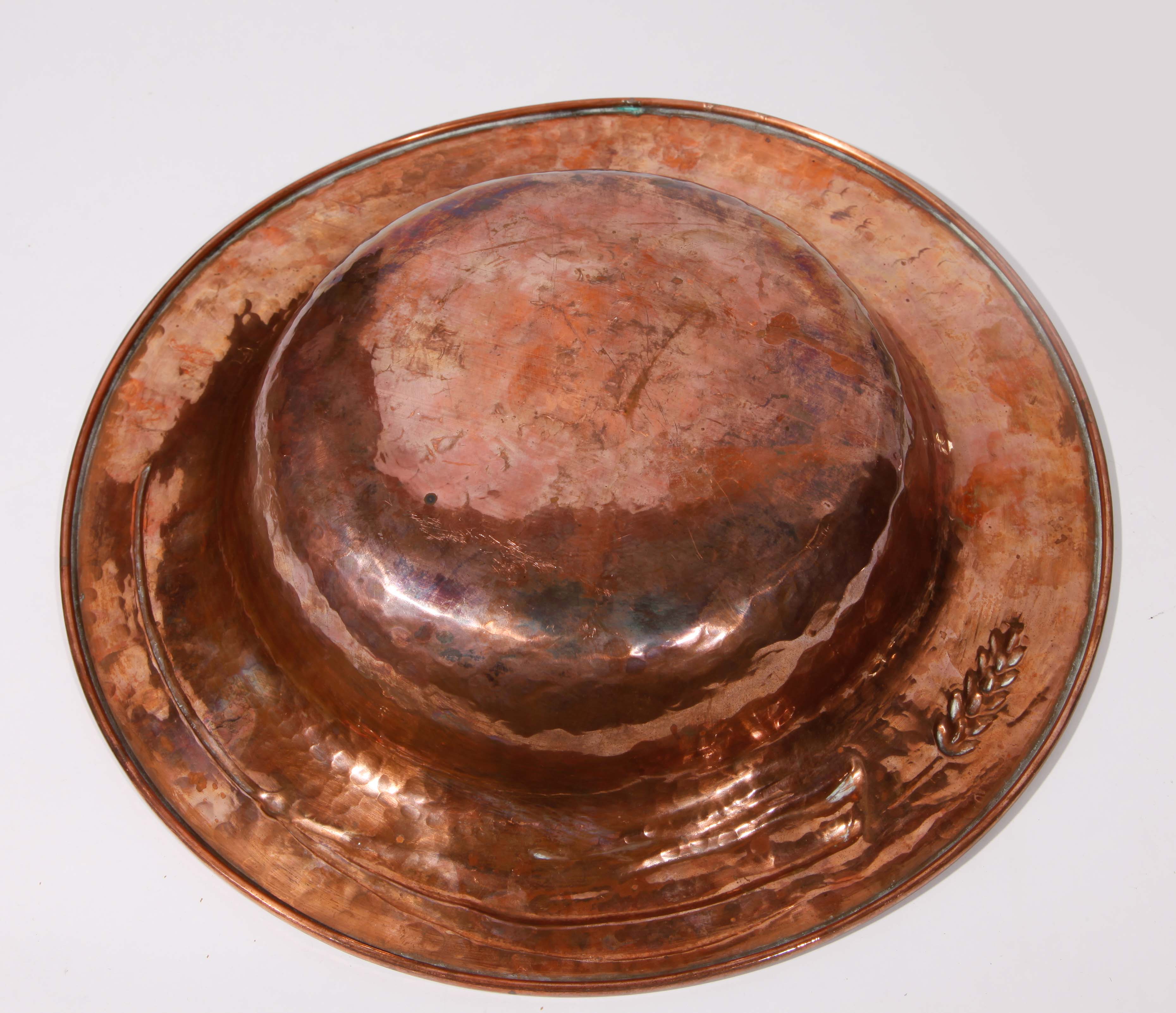 Grouping of an Old Copper Offetory Plate and Metal Chargers
