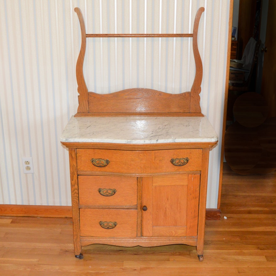 Antique Marble Top Oak Washstand