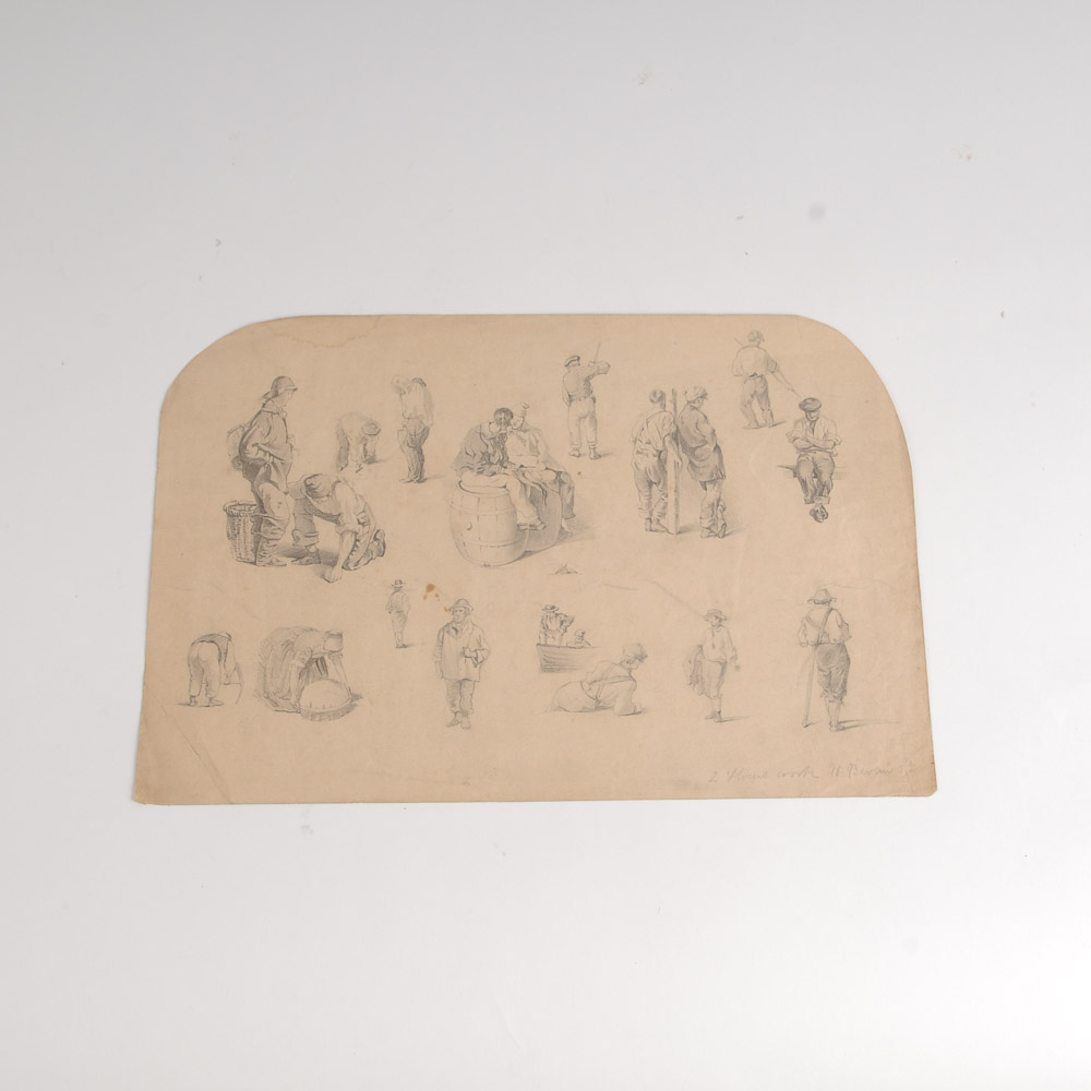 Original Antique Character Study in Pencil by W.Bevan