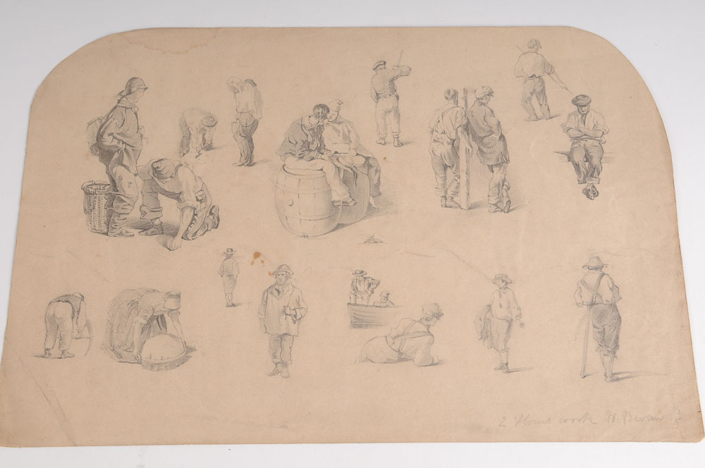 Original Antique Character Study in Pencil by W.Bevan