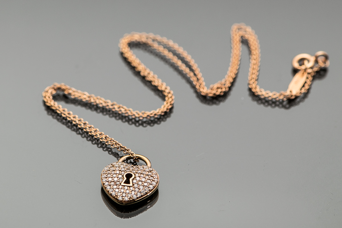 Tiffany & Co. 18K Rose Gold and Diamond Heart Lock Necklace
