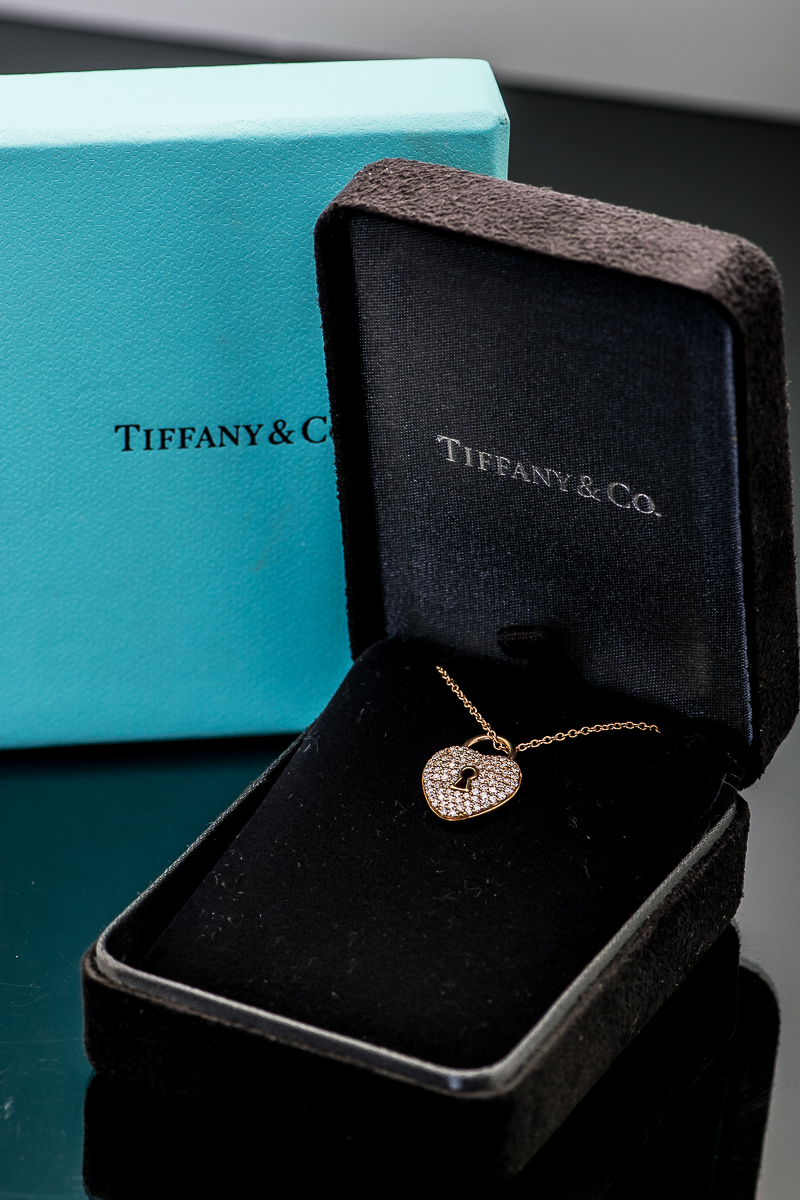 Tiffany & Co. 18K Rose Gold and Diamond Heart Lock Necklace