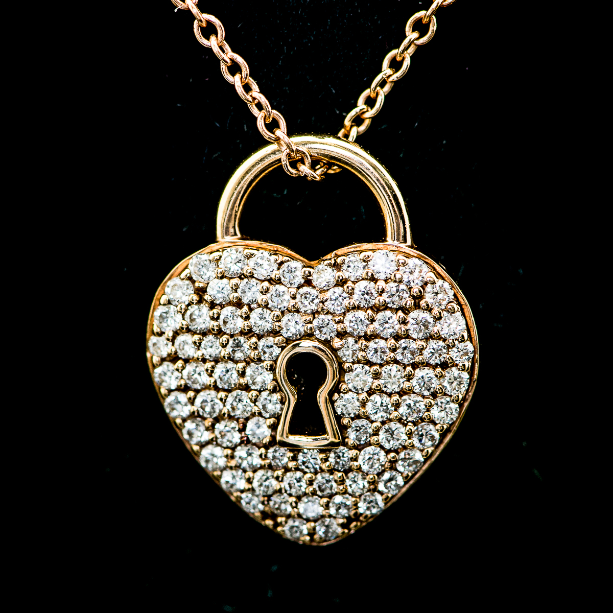 Tiffany & Co. 18K Rose Gold and Diamond Heart Lock Necklace
