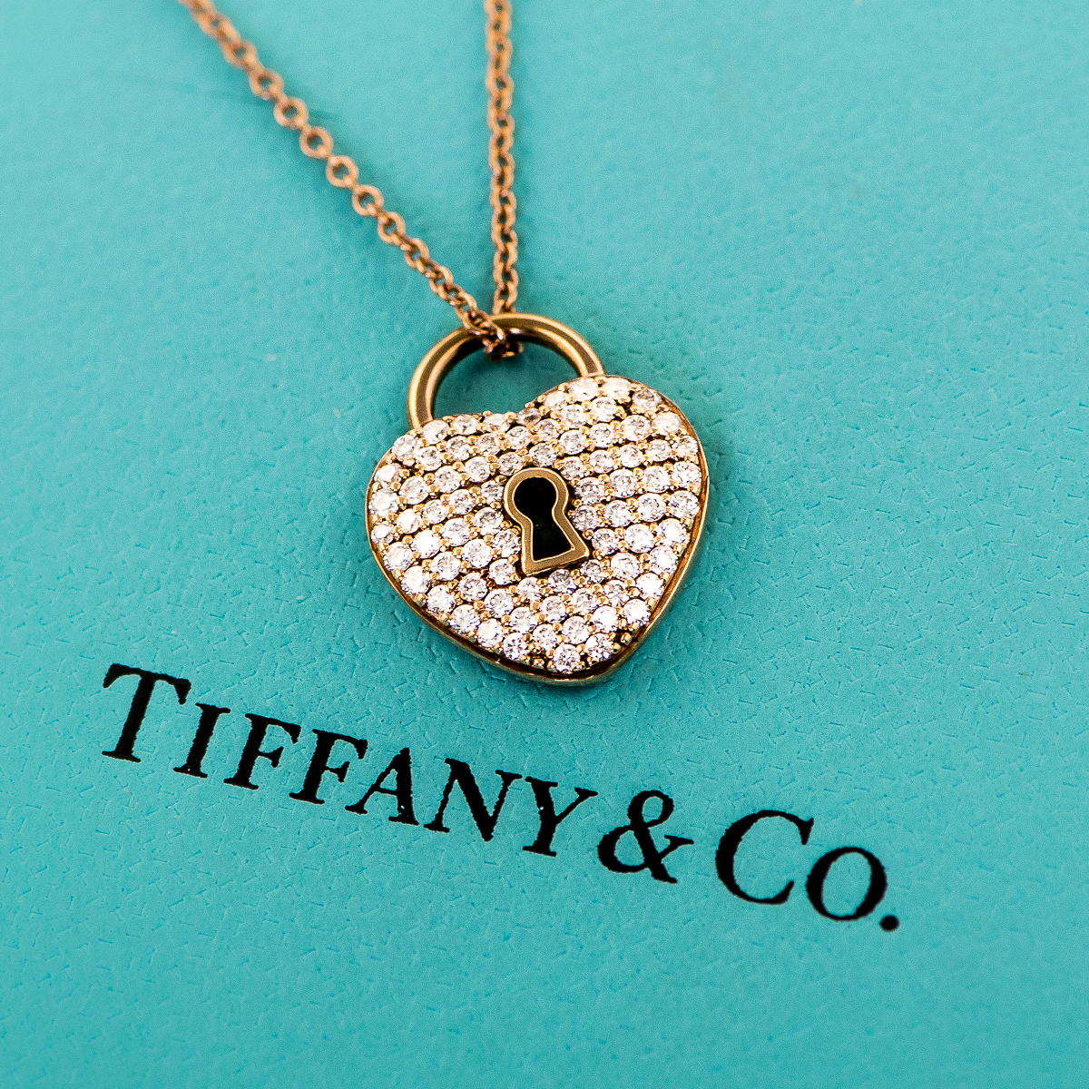 Tiffany & Co. 18K Rose Gold and Diamond Heart Lock Necklace
