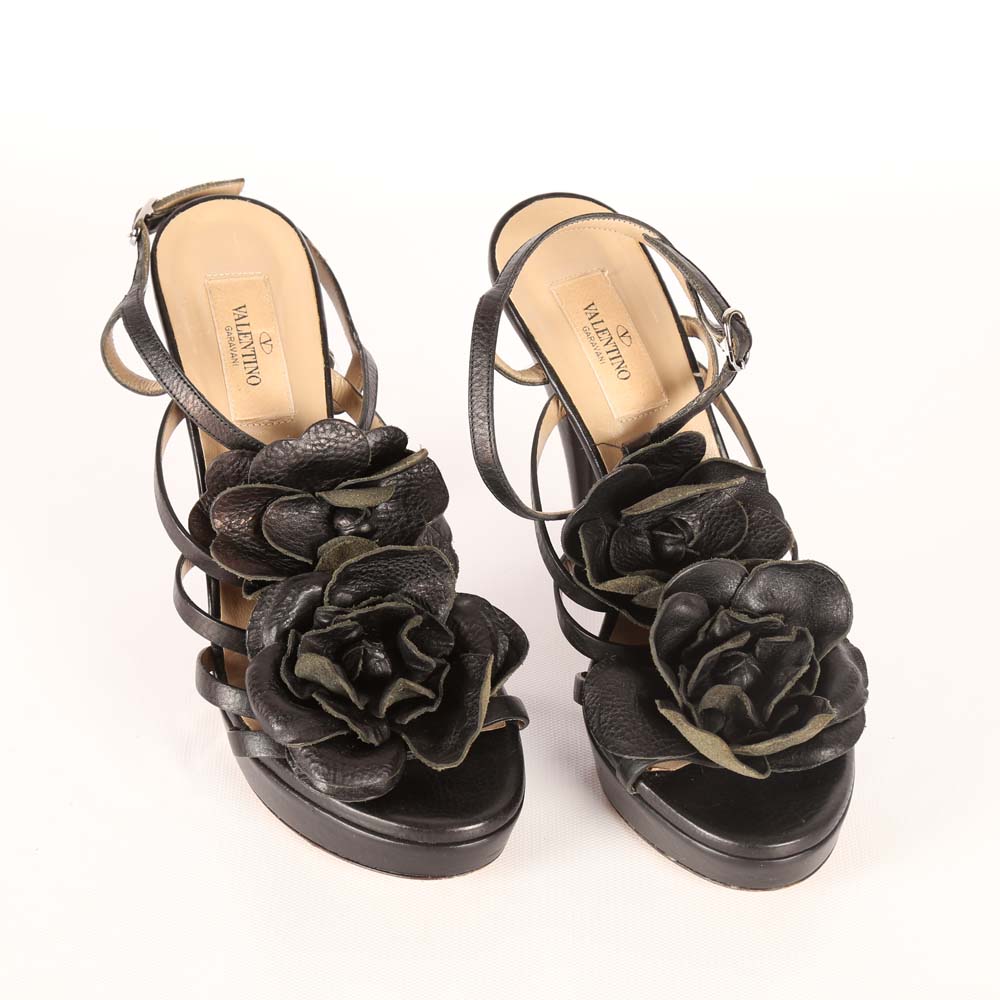 Valentino Black Leather Strappy Platform Sandal