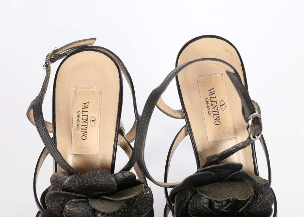 Valentino Black Leather Strappy Platform Sandal