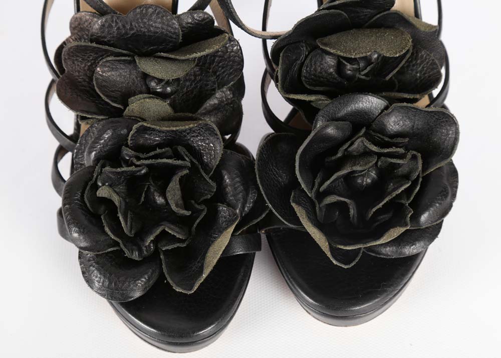 Valentino Black Leather Strappy Platform Sandal