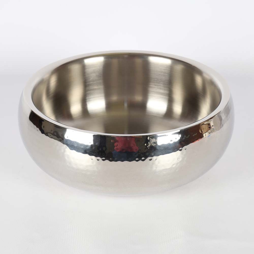 Pair of Hammered Finish Stainless Steel Serving Bowls