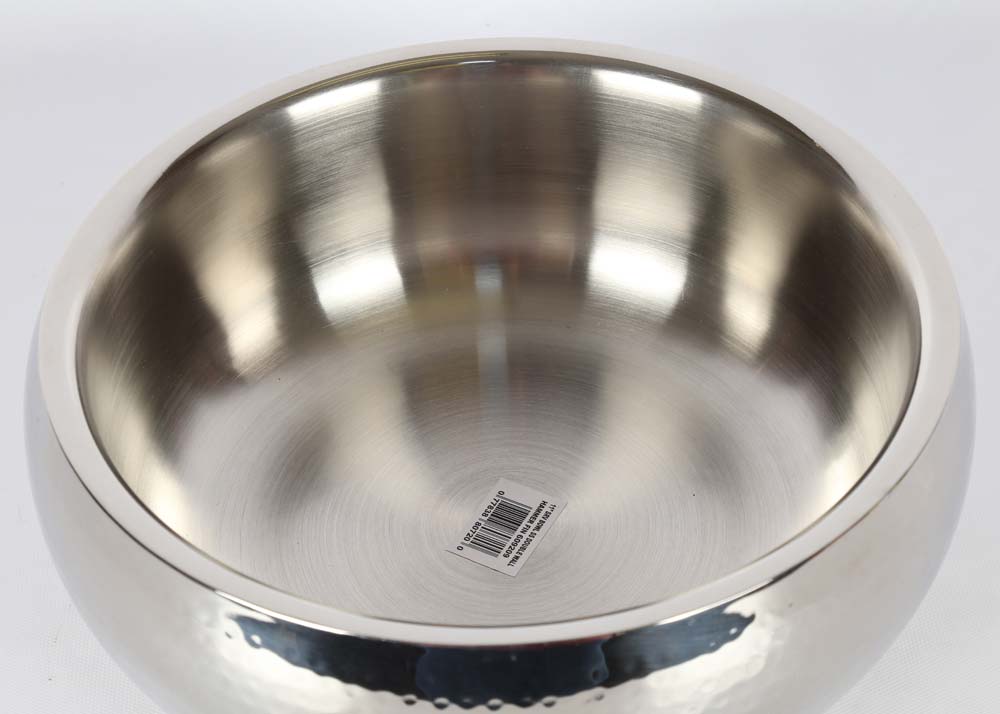 Pair of Hammered Finish Stainless Steel Serving Bowls