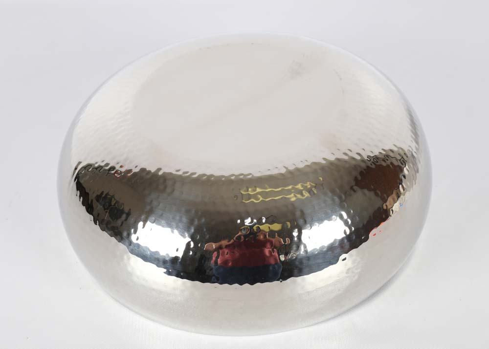 Pair of Hammered Finish Stainless Steel Serving Bowls