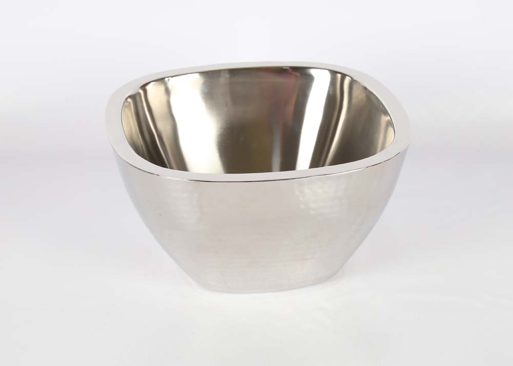 Pair of Hammered Finish Stainless Steel Serving Bowls