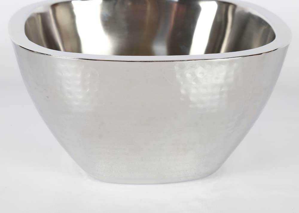 Pair of Hammered Finish Stainless Steel Serving Bowls