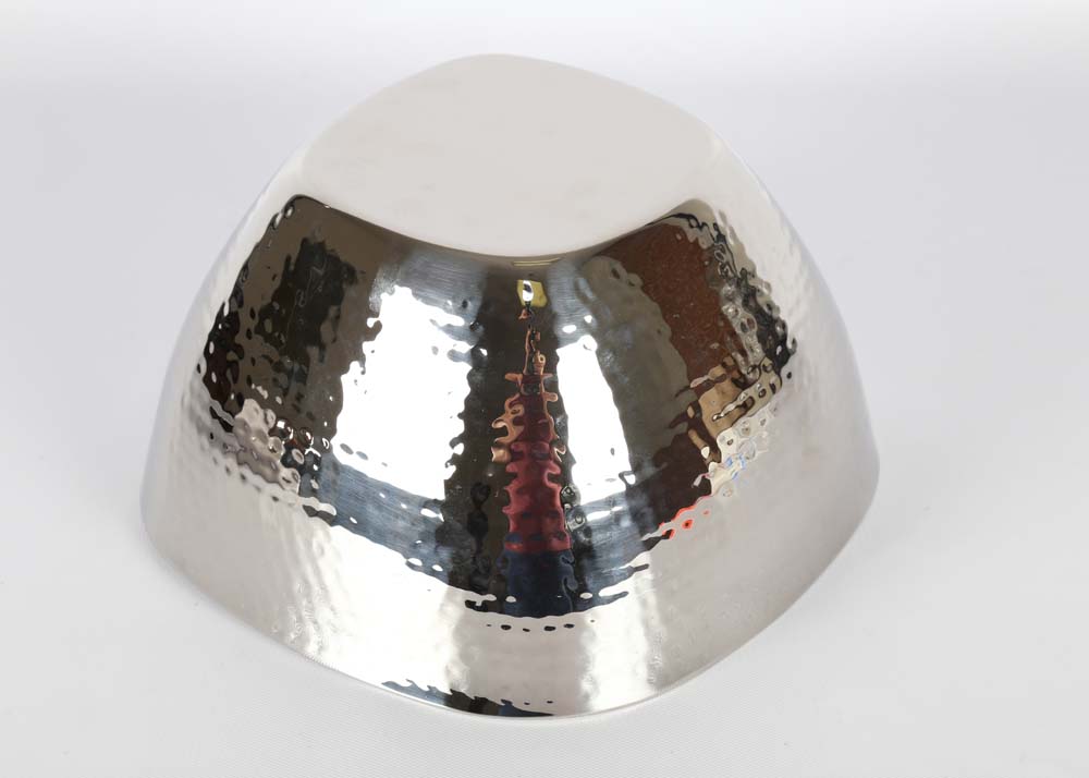 Pair of Hammered Finish Stainless Steel Serving Bowls