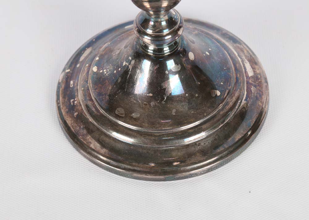 Weighted Sterling and Silver Plate Candleholder and Vase Grouping