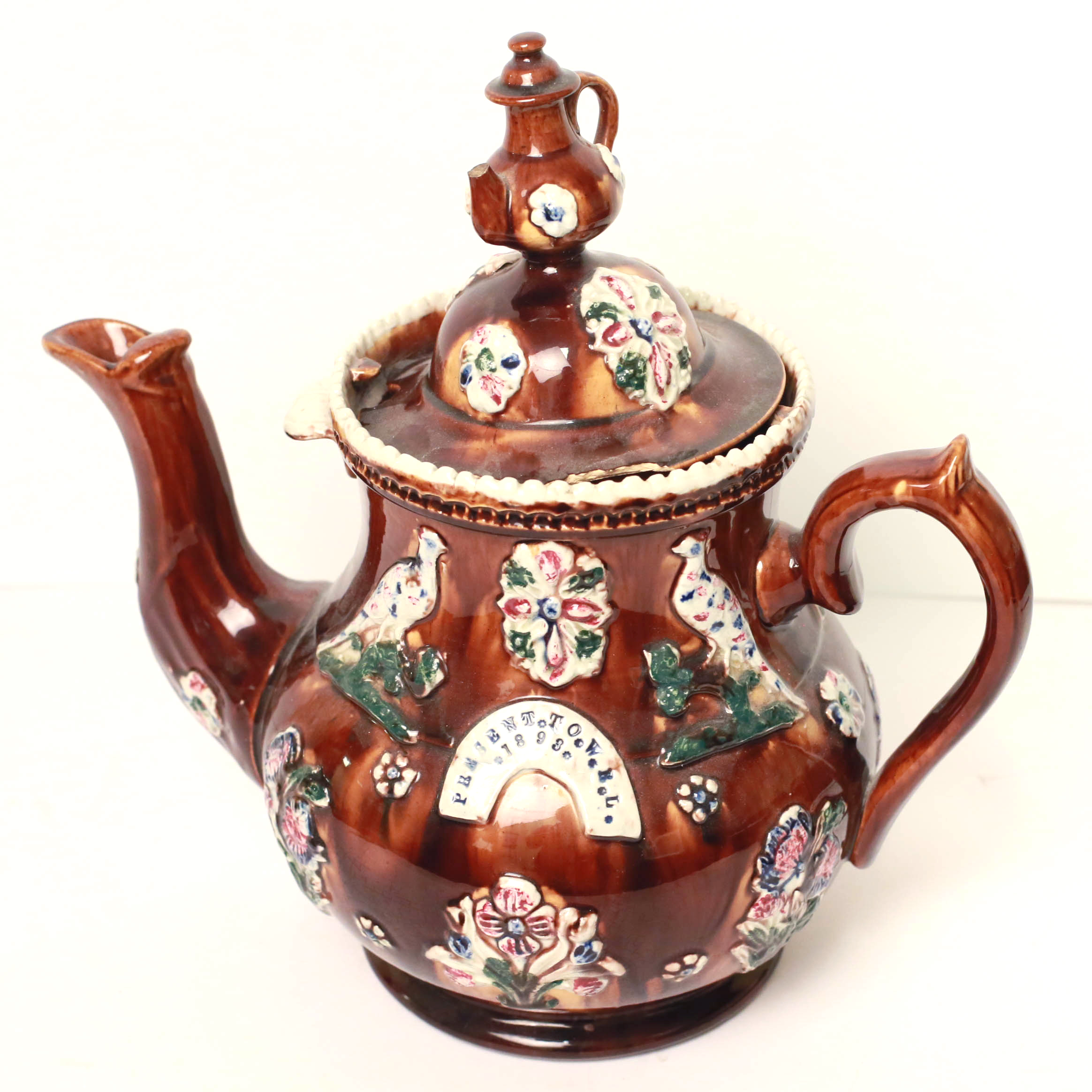 Large Antique  Brown Porcelain Teapot