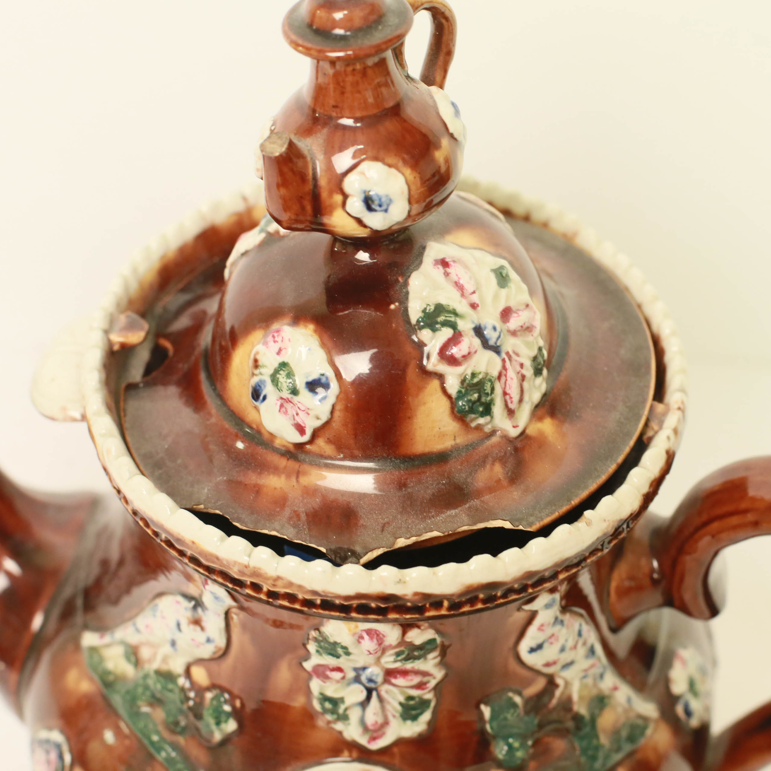 Large Antique  Brown Porcelain Teapot