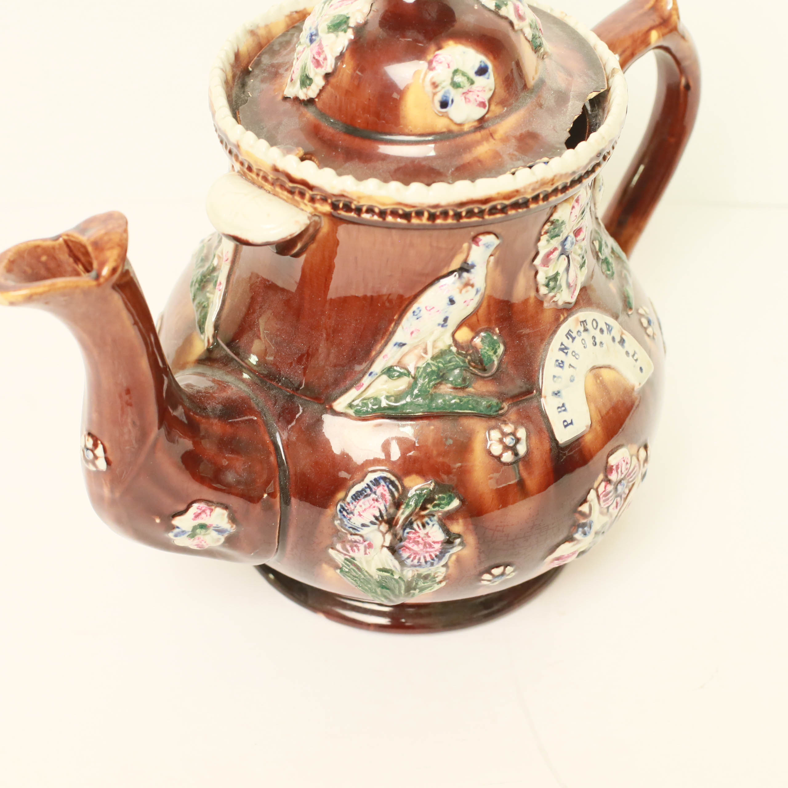 Large Antique  Brown Porcelain Teapot