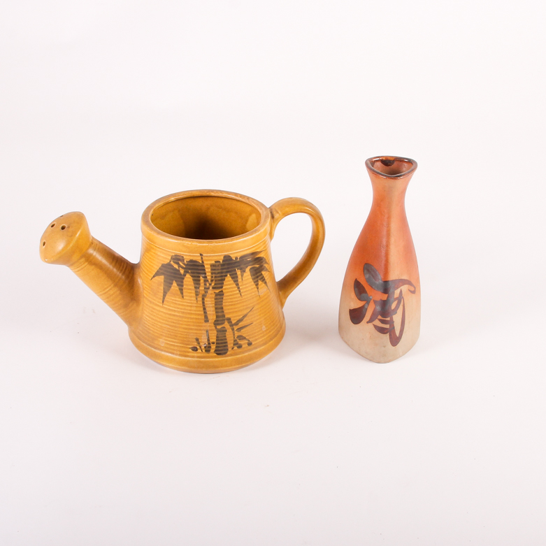 Japanese Pottery Watering Can and Numano Sake Carafe