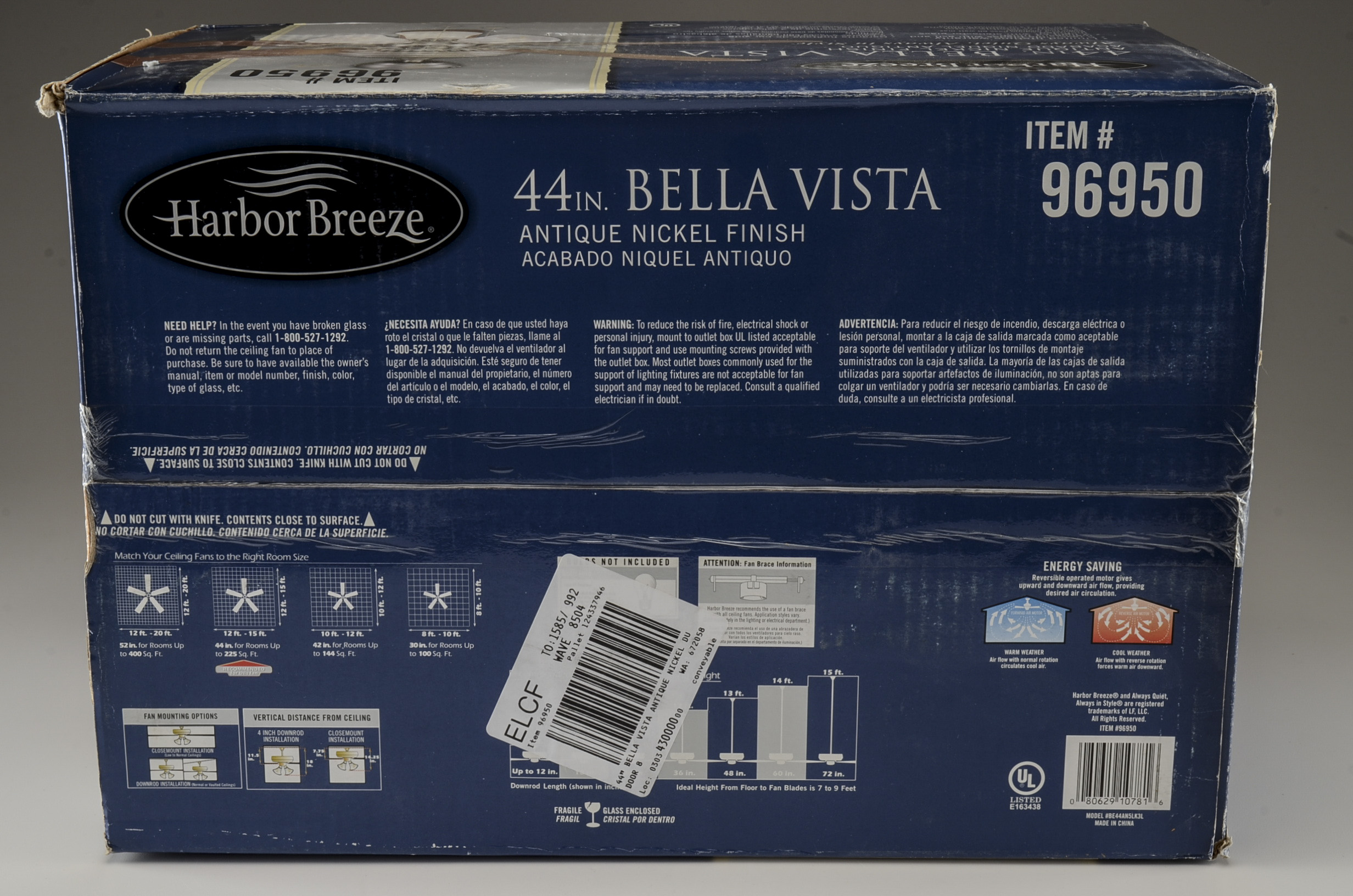 Harbor Breeze Bellevue 44"  Indoor Ceiling Fan with Light Kit