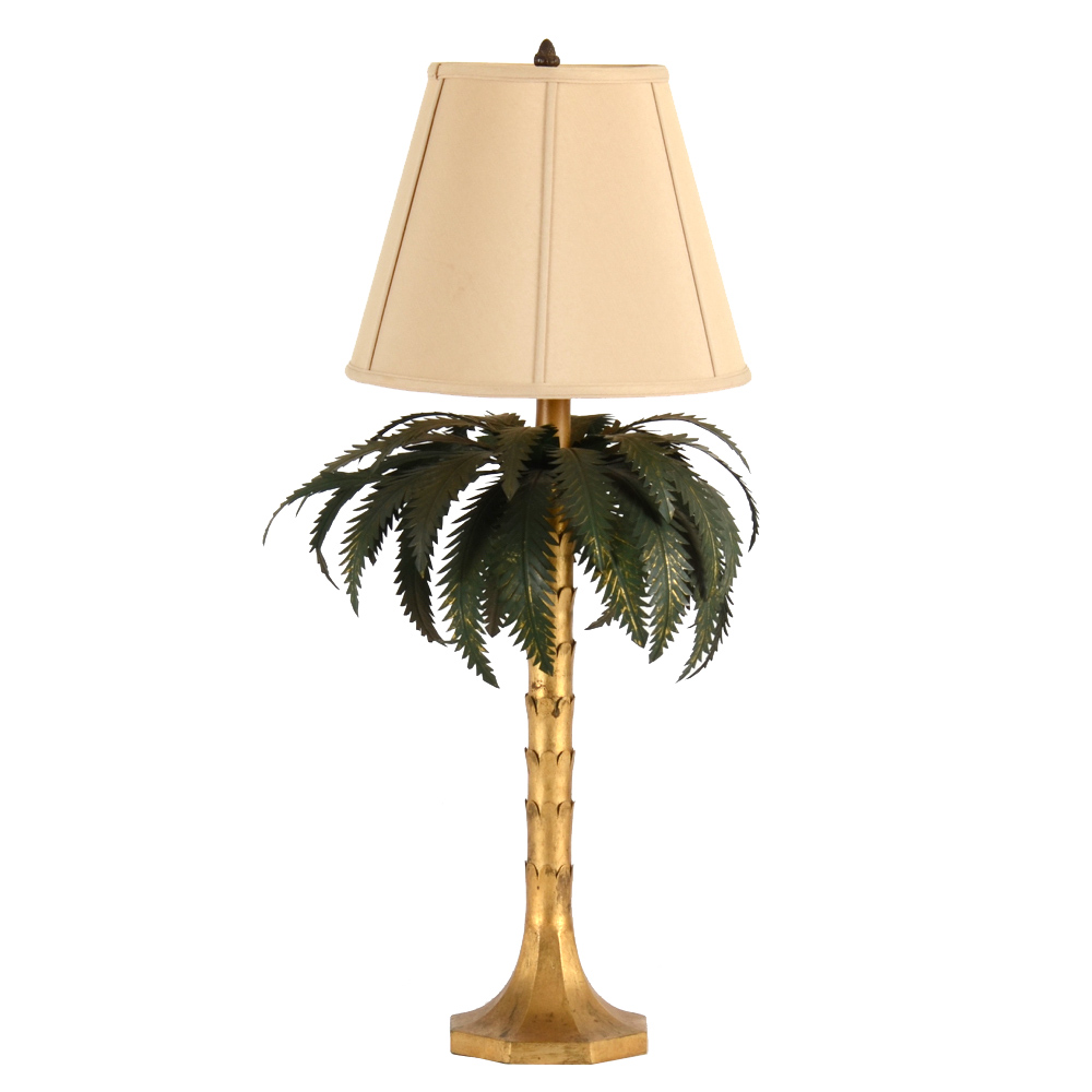 Gilt and Painted Tole Palm Tree Lamp