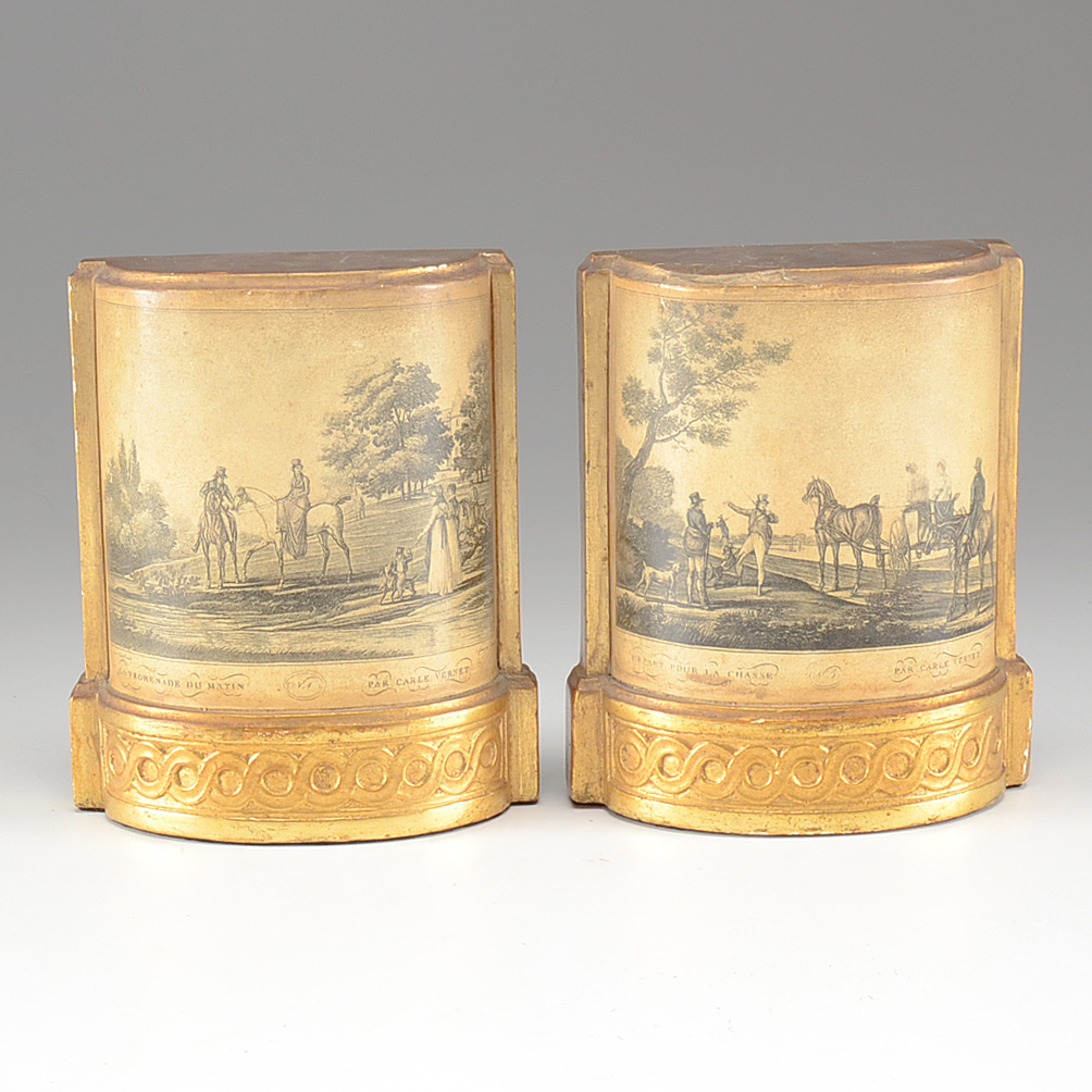 Pair of Decoupaged Composite Bookends with Horse Motif