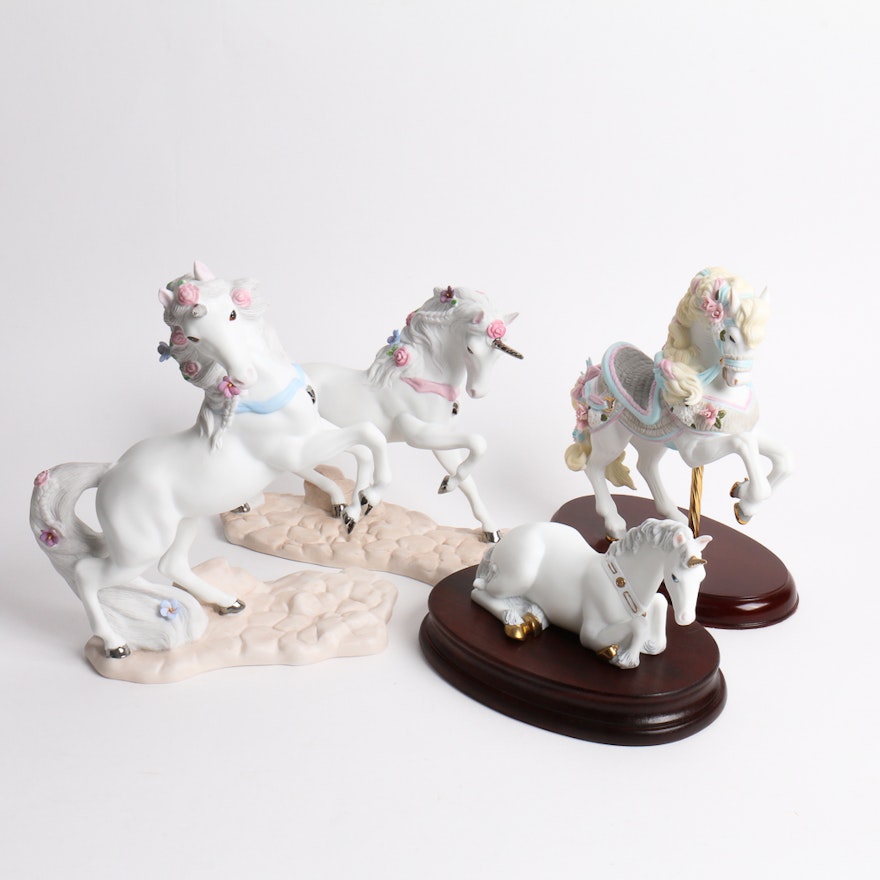 Collection of Princeton Gallery Porcelain Unicorn Figurines