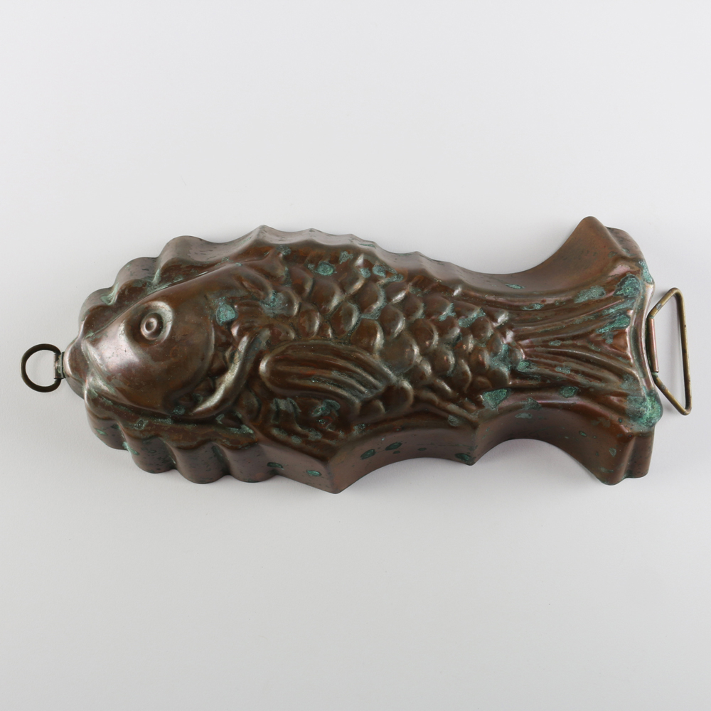Two Vintage Copper Finish Fish Molds