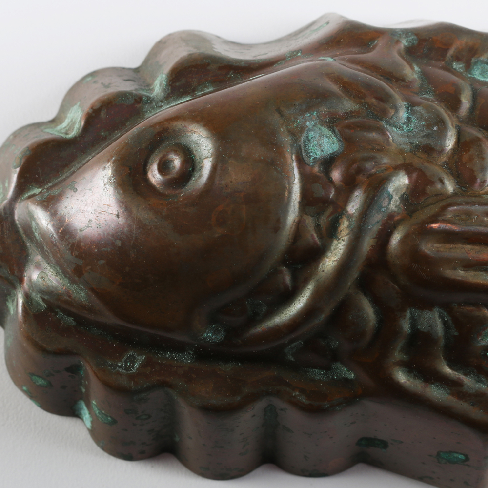 Two Vintage Copper Finish Fish Molds
