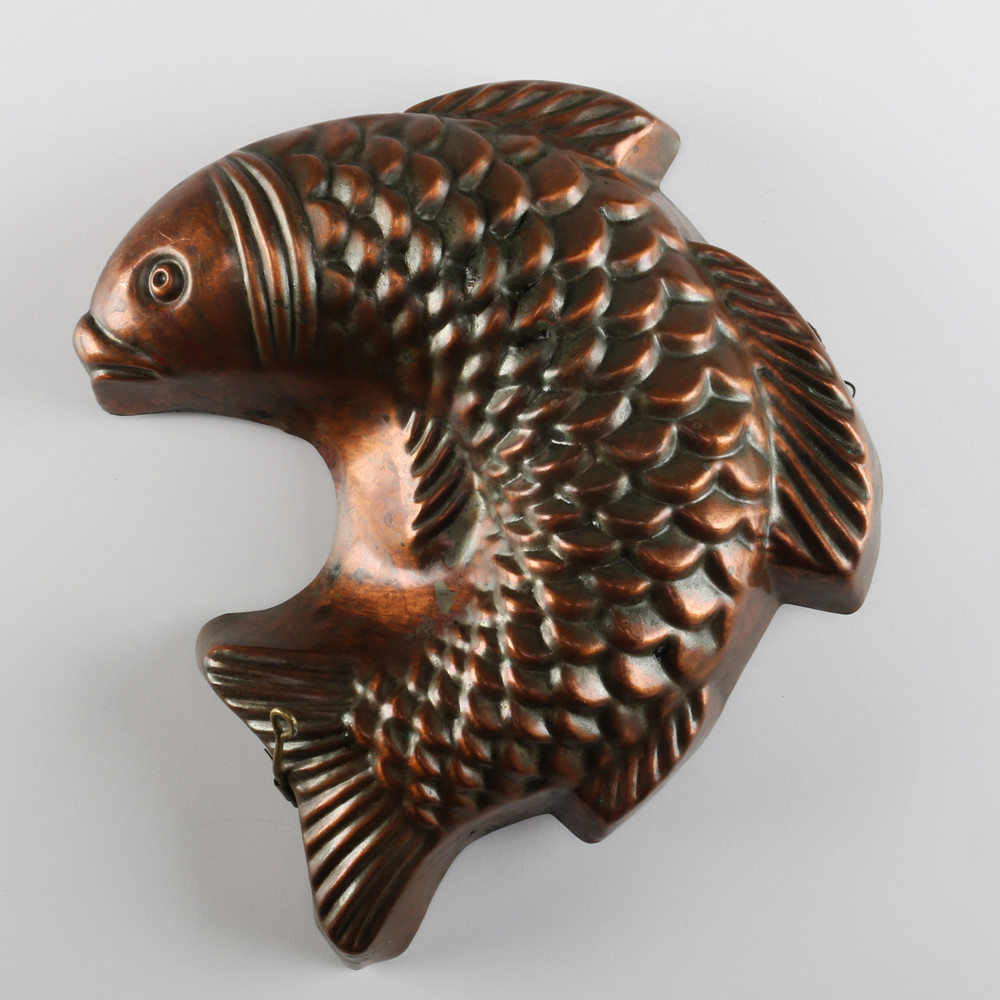 Two Vintage Copper Finish Fish Molds
