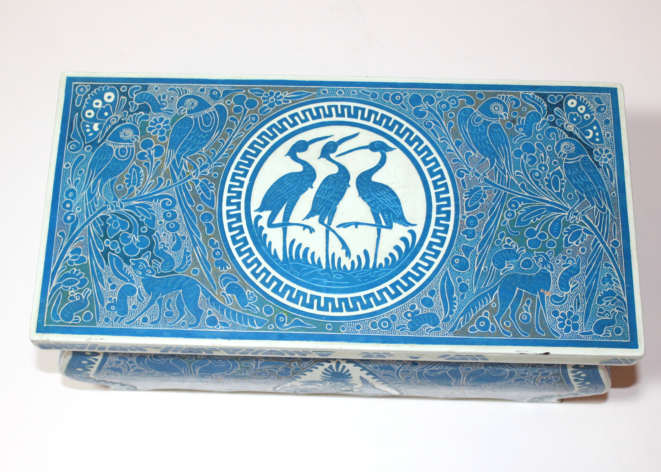 Hinged Wood Box With Bird Motifs