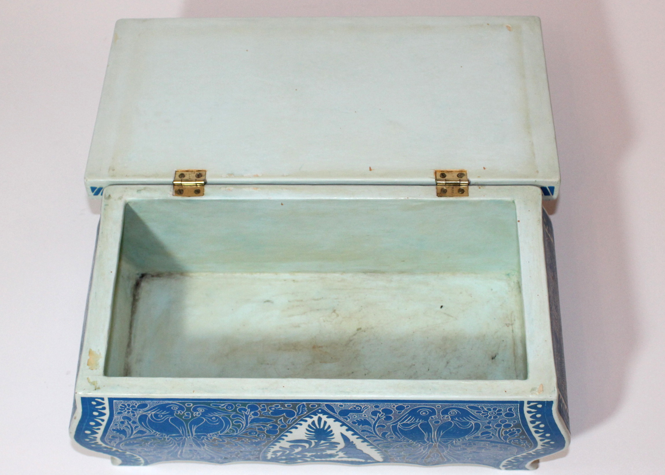 Hinged Wood Box With Bird Motifs