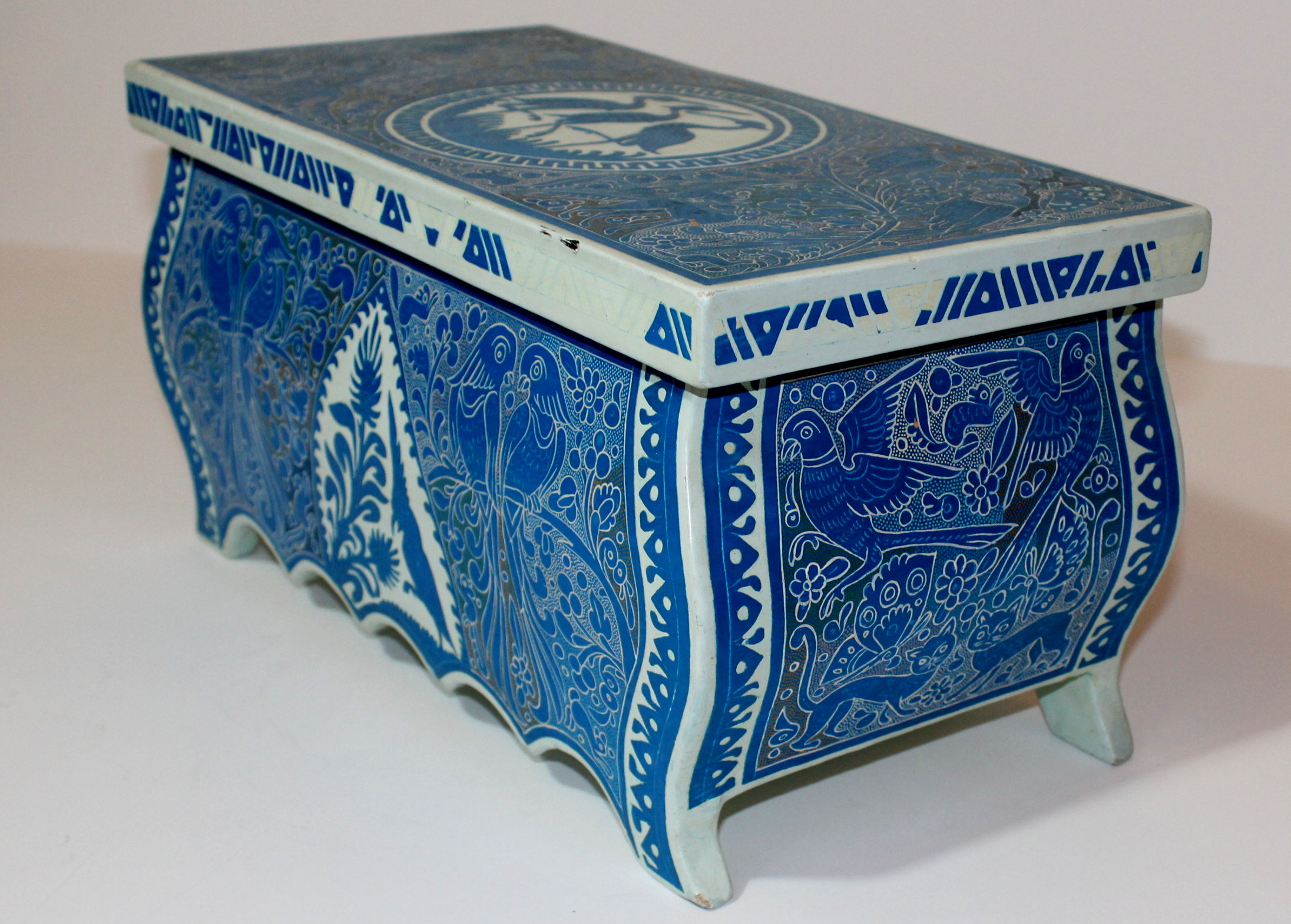 Hinged Wood Box With Bird Motifs