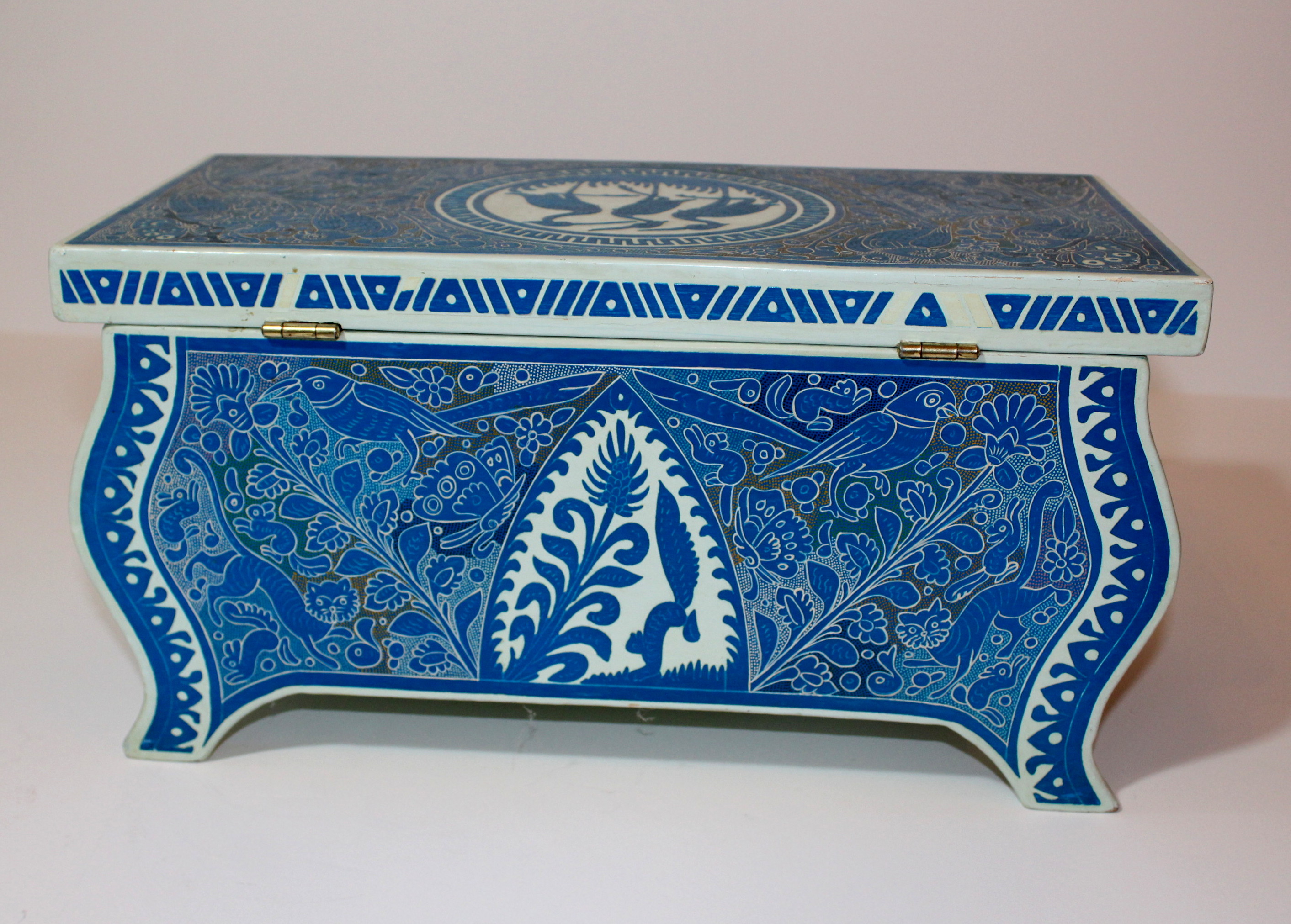 Hinged Wood Box With Bird Motifs