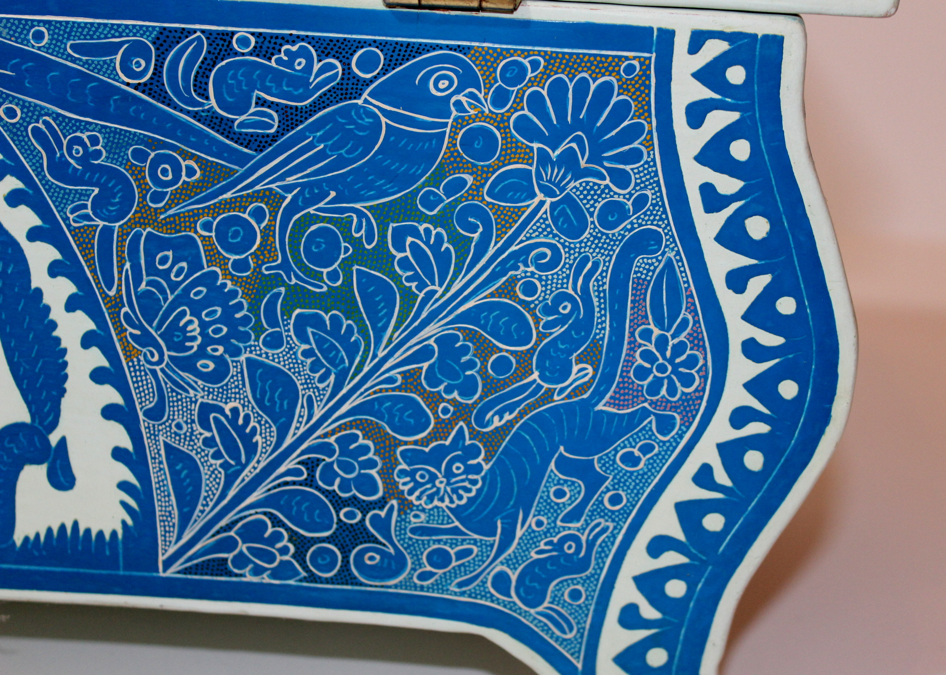 Hinged Wood Box With Bird Motifs