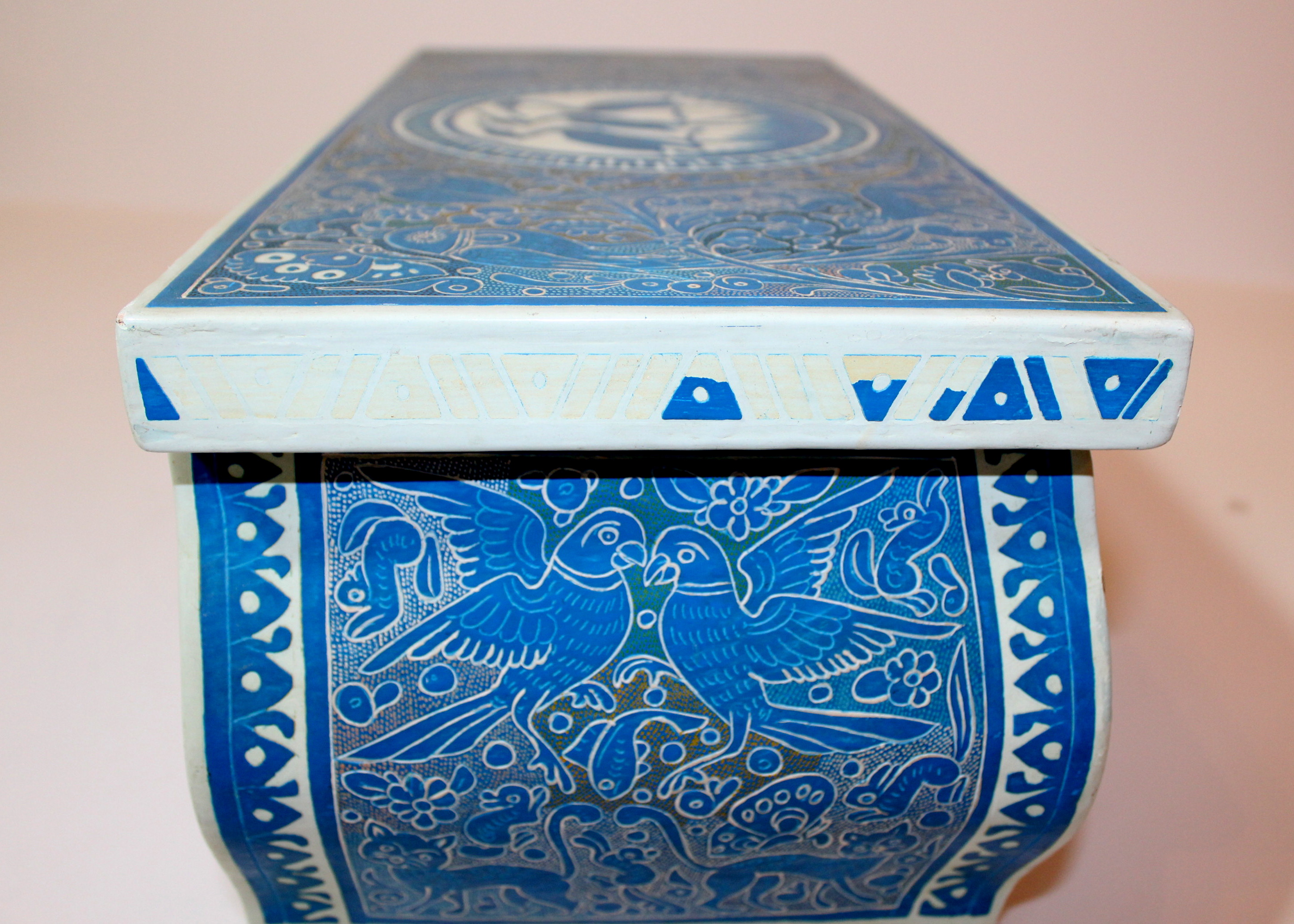 Hinged Wood Box With Bird Motifs