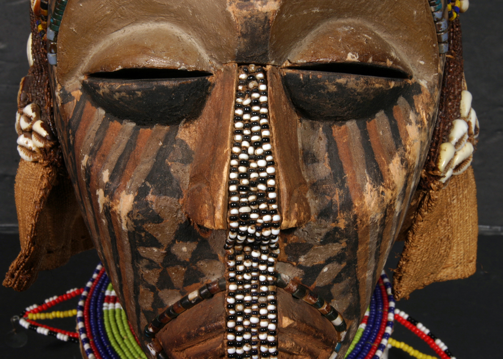 Kuba "Ngaady a Mwaash" African Cowrie Shell Ceremonial Full Head Mask