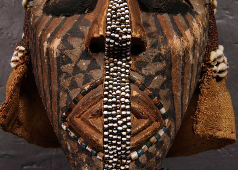 Kuba "Ngaady a Mwaash" African Cowrie Shell Ceremonial Full Head Mask