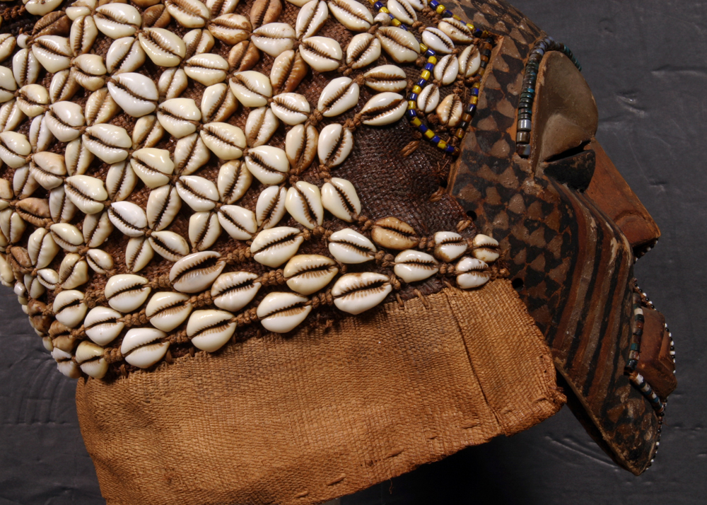 Kuba "Ngaady a Mwaash" African Cowrie Shell Ceremonial Full Head Mask