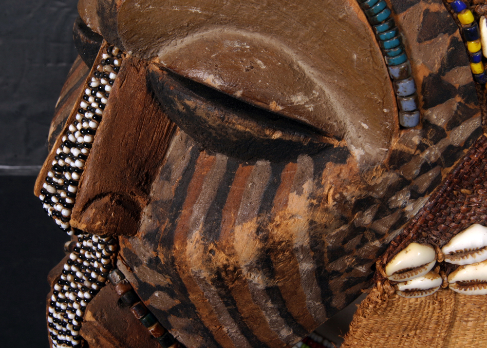 Kuba "Ngaady a Mwaash" African Cowrie Shell Ceremonial Full Head Mask