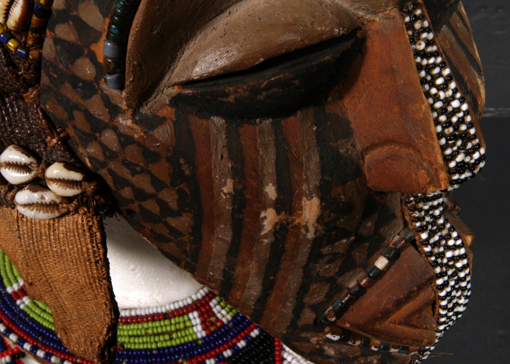 Kuba "Ngaady a Mwaash" African Cowrie Shell Ceremonial Full Head Mask