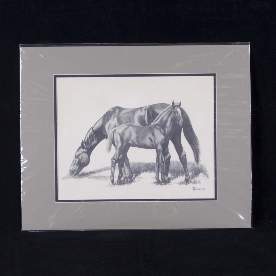 Vintage Allen F. Brewer Jr. Lithograph of Horses