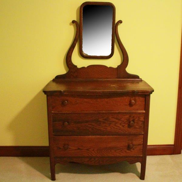 Vintage Wood Chest of Drawers with Mirror