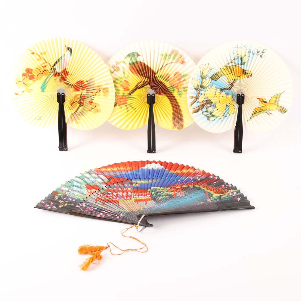 Group of Vintage Chinese Paper Folding Fans